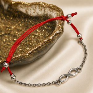 infinity armband rood & zilver rvs