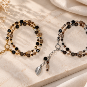 agaat ketting met blad goud zilver
