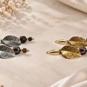 agaat oorbellen met blad goud zilver