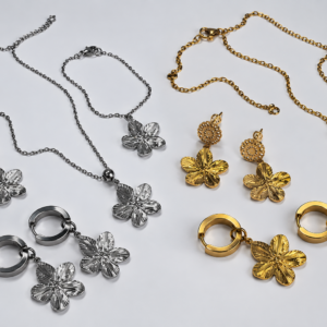 bloem sieradenset goud zilver