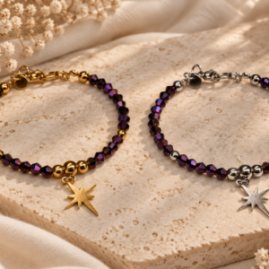 maan ster armband met paars glaskristal goud zilver
