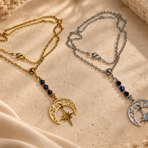 maan ster ketting met paars glaskristal goud zilver