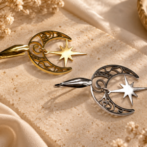 maan ster oorbellen met paars glaskristal goud zilver