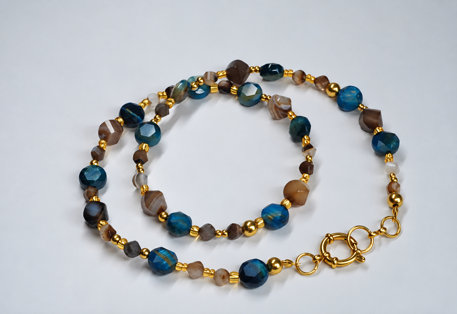 modulaire ketting blauw goud tijgeroog bruine agaat modulaire ketting blauw goud tijgeroog bruine agaat