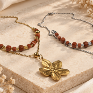 woestijnzand ketting met bloem goud zilver grand jewellery pm