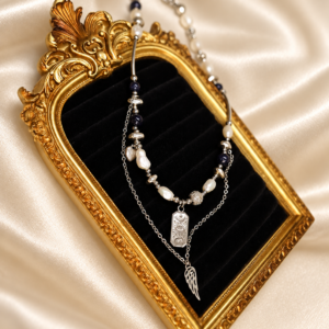 zilveren ketting met barokparels blauwe goudsteen grand jewellery pm